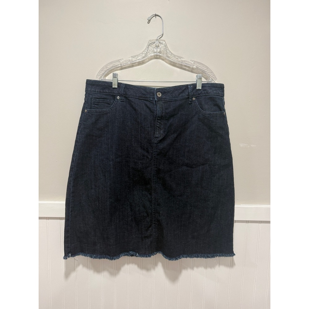 Liz Claiborne Jean Skirt Dark Wash Casual Fringe Hem Women Size 16
